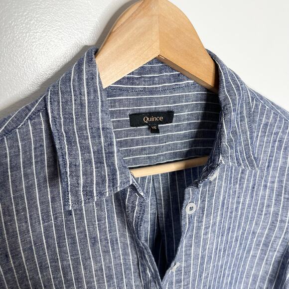 Quince European Linen Long Sleeve Button Up Shirt Womens XS Blue Stripe - Picture 5 of 10